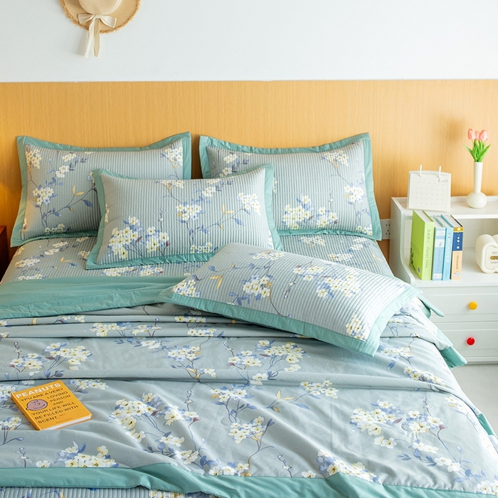 91家纺网 家纺一手货源 找家纺 晨晨家纺2025新款双面全棉床盖款三件套 青棠