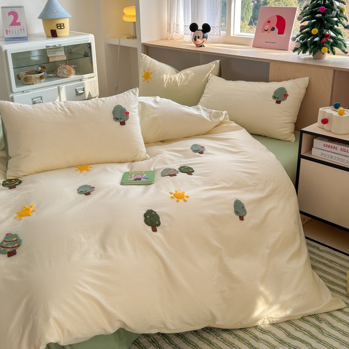 91家纺网 家纺一手货源 找家纺 如意朵2025新款全棉毛巾绣四件套 美好时光