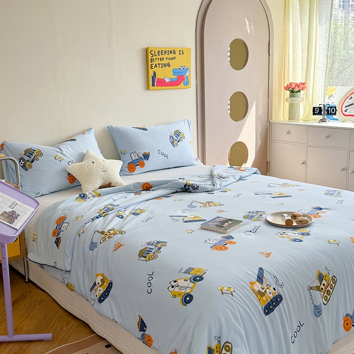 91家纺网 家纺一手货源 找家纺 麦伦家居 2025新款云柔针织棉大豆夏凉被 工程车