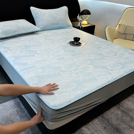 典曼家纺 2025春夏新款PE凉感提花床席床笠凉席席子 迪佩斯-蓝 床笠