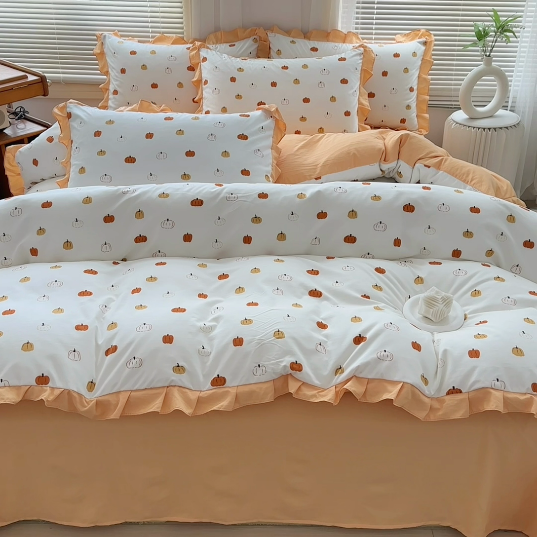 91家纺网 家纺一手货源 找家纺 佳一家纺 2025新款亲肤水洗棉四件套系列 小南瓜