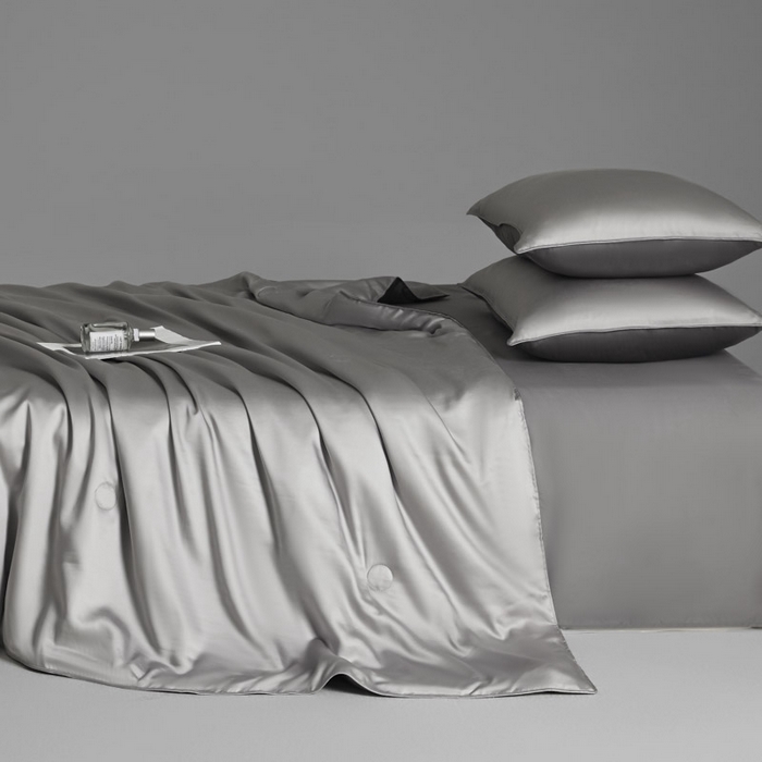 91家纺网 家纺一手货源 找家纺 AB家纺2025新品A类莱赛尔双拼50天丝空调夏被四件套 烟灰-摩登灰