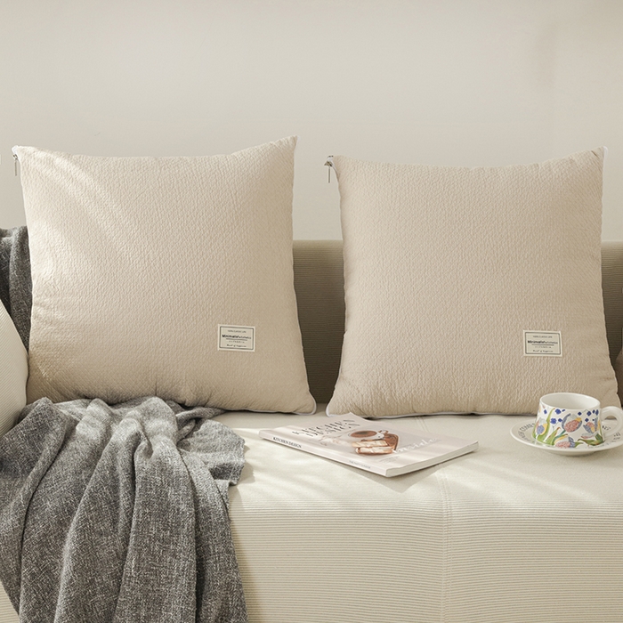 91家纺网 家纺一手货源 找家纺 番茄+ 2025新款简约全棉色织抱枕被 摩卡奶咖