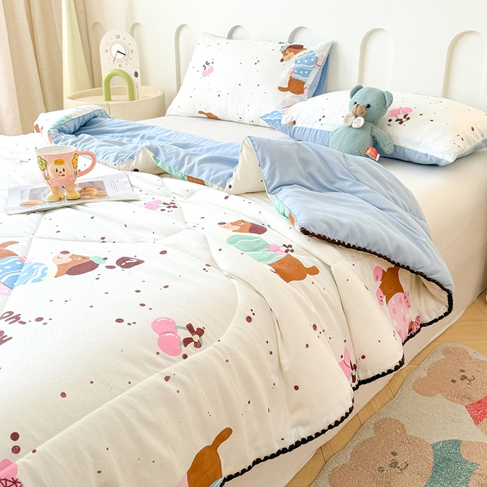 91家纺网 家纺一手货源 找家纺 熙宴家纺 2025新款A类水洗双层纱100%新疆棉花印花夏被空调被夏凉被 腊肠狗