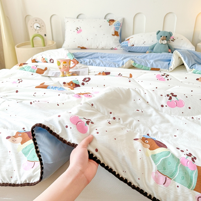 91家纺网 家纺一手货源 找家纺 熙宴家纺 2025新款A类水洗双层纱100%新疆棉花印花夏被空调被夏凉被 腊肠狗