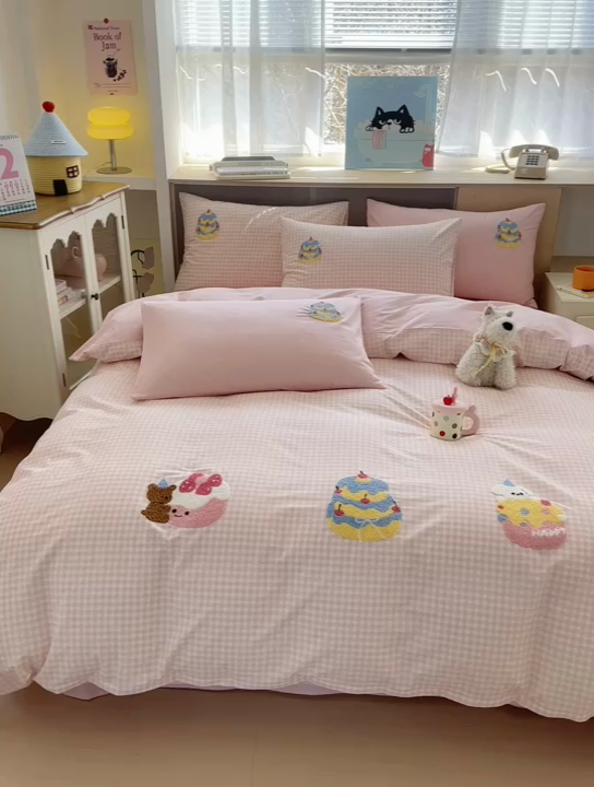 91家纺网 家纺一手货源 找家纺 如意朵2025新款全棉毛巾绣四件套 小甜品