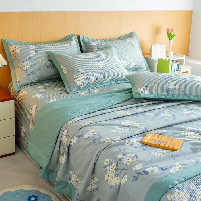 91家纺网 家纺一手货源 找家纺 晨晨家纺2025新款双面全棉夏被四件套 青棠