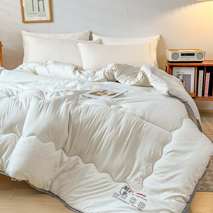 91家纺网 家纺一手货源 找家纺 百花王2025新款泡泡棉纯色简约升级款大豆被子被芯 原棉大豆被泡泡升级款 -奶白色