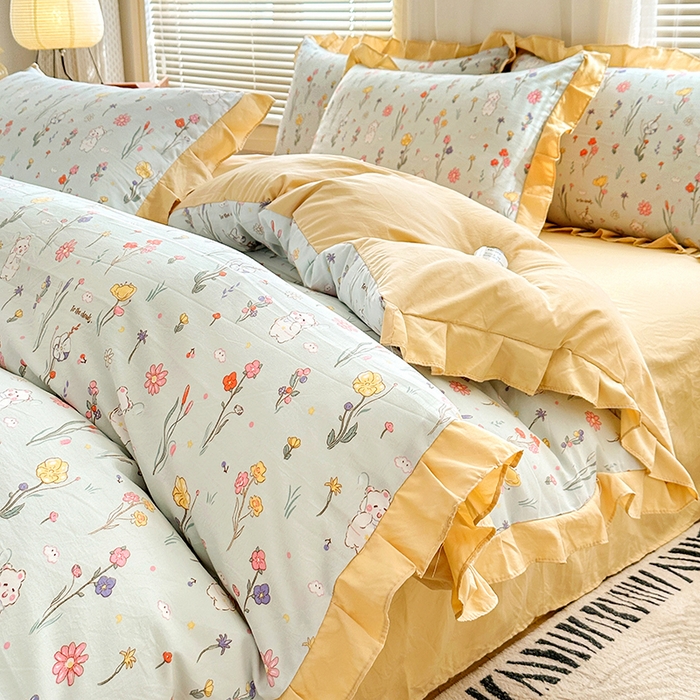 91家纺网 家纺一手货源 找家纺 佳一家纺 2025新款亲肤水洗棉四件套系列 缤纷兔