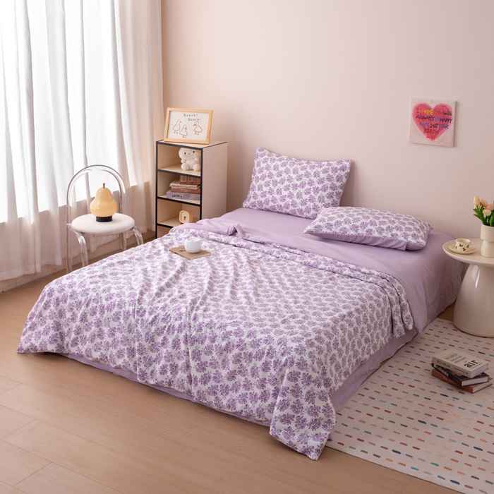 91家纺网 家纺一手货源 找家纺 南北家居 2025新款针织棉双层纱夏被四件套 幻紫蝶影