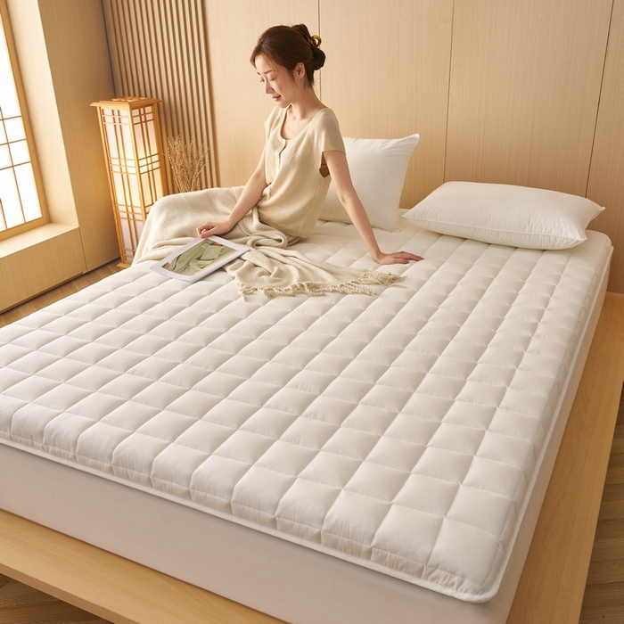 91家纺网 家纺一手货源 找家纺 锦丝钰床垫 2025新款色织水洗棉棉花床垫 白色