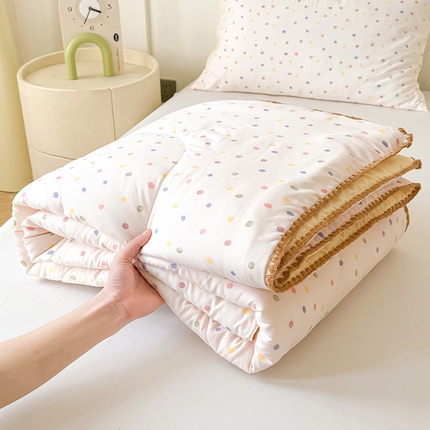 熙宴家纺 2025新款A类水洗双层纱100%新疆棉花印花夏被空调被夏凉被 五彩波点