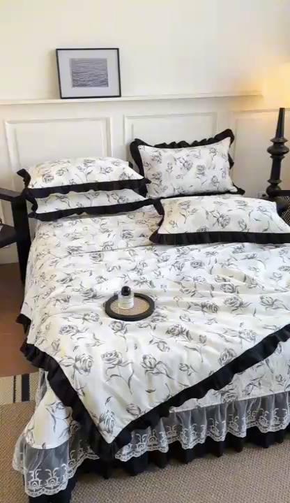 91家纺网 家纺一手货源 找家纺 绣女坊 2025新款夏被款床盖四件套 玫瑰