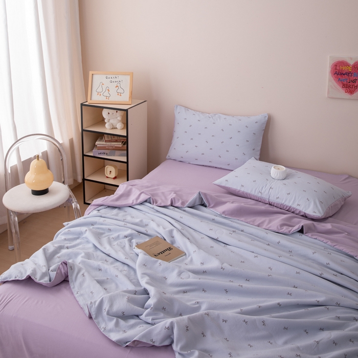 91家纺网 家纺一手货源 找家纺 南北家居 2025新款针织棉双层纱夏被四件套 蔷薇轻舞