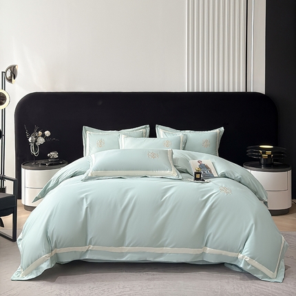 91家纺网 家纺一手货源 找家纺 合欢(原天一阁）2025新款全棉纯棉长绒棉工艺款刺绣礼盒装四件套 悠然-粉