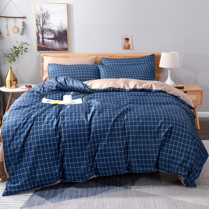 91家纺网 家纺一手货源 找家纺 百花王2025新款斜纹天丝莫代尔四件套 蓝格