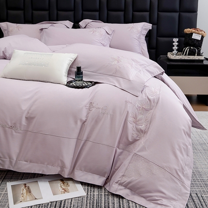 张公子婚庆馆 2025新款120支新疆长绒棉居家绣花工艺系列四件套—花雾 风信紫