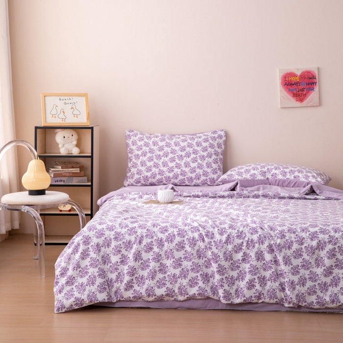 91家纺网 家纺一手货源 找家纺 南北家居 2025新款针织棉双层纱夏被四件套 幻紫蝶影