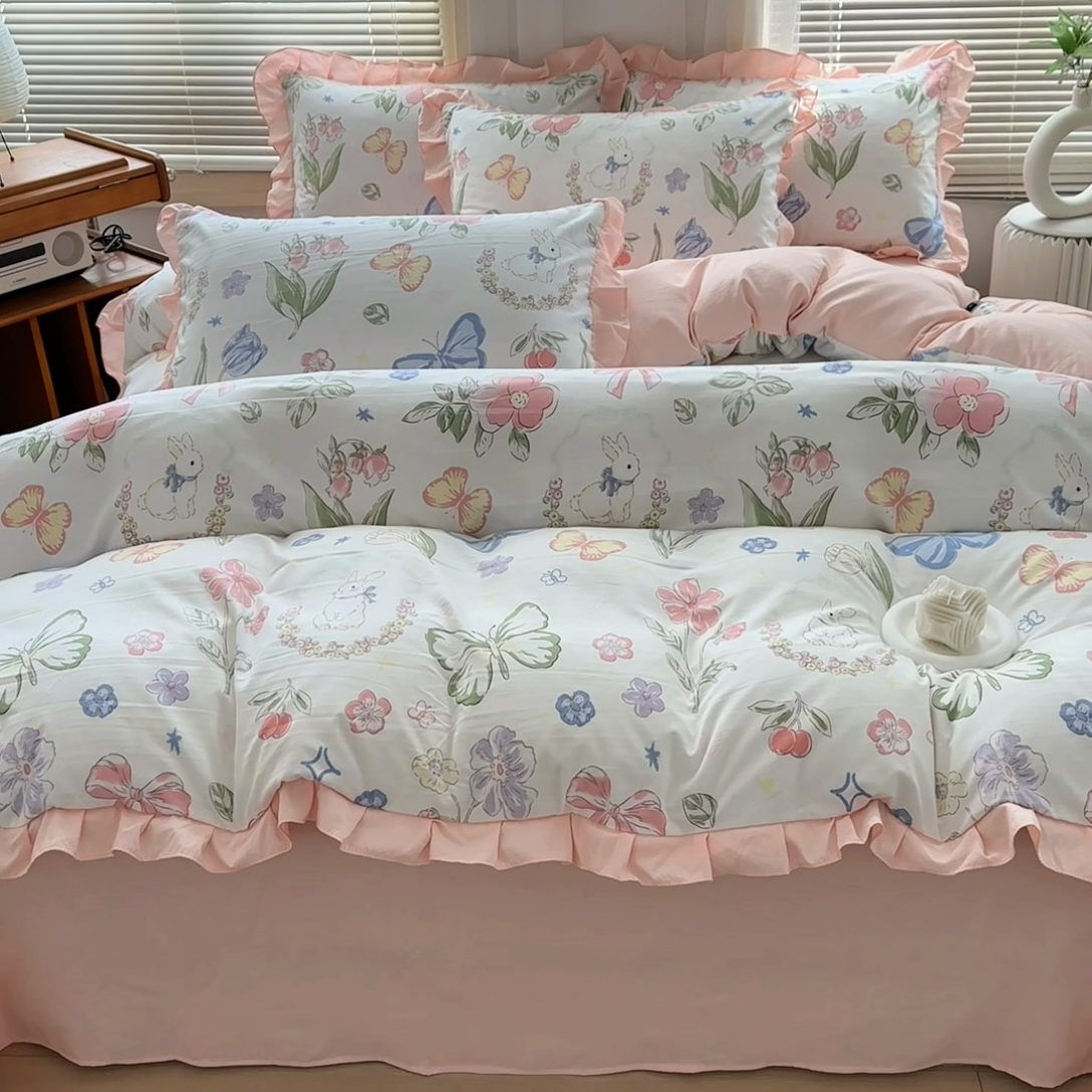 91家纺网 家纺一手货源 找家纺 佳一家纺 2025新款亲肤水洗棉四件套系列 春天里