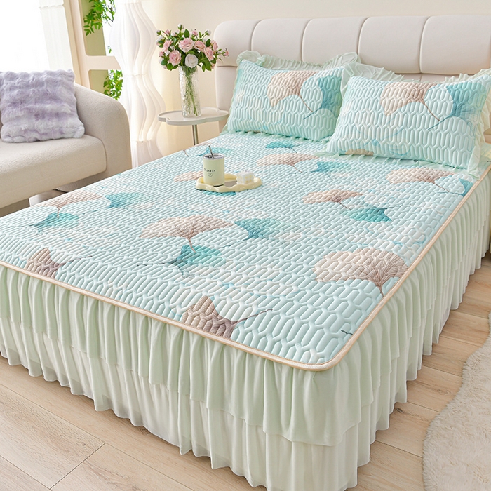 91家纺网 家纺一手货源 找家纺 畅畅家纺 2025新款夏季凉感丝印花足球花凉席夏被夏凉被空调被四件套 足球花-银杏叶