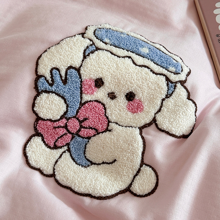 91家纺网 家纺一手货源 找家纺 TT.one 塔塔家居 2025新款全棉双层纱毛巾绣萌宠系列四件套 朵拉公主