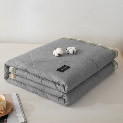 91家纺网 家纺一手货源 找家纺 恋人优选 2025新款A类全棉色织水洗棉棉花夏被背芯 浅灰+卡其