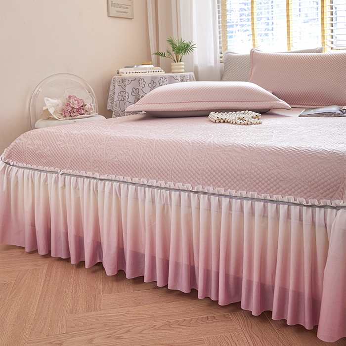 91家纺网 家纺一手货源 找家纺 桂雅居 2025春夏新款高分子凉席三件套床裙款 豆蔻粉