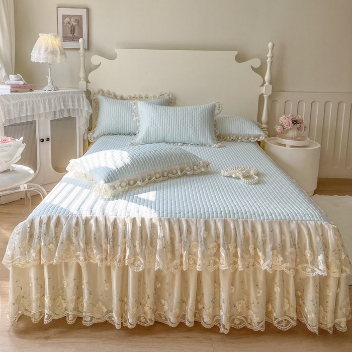 91家纺网 家纺一手货源 找家纺 恋尚 2025新款乳胶凉感床笠裙-甜朵【控价170起】 甜朵-清新蓝