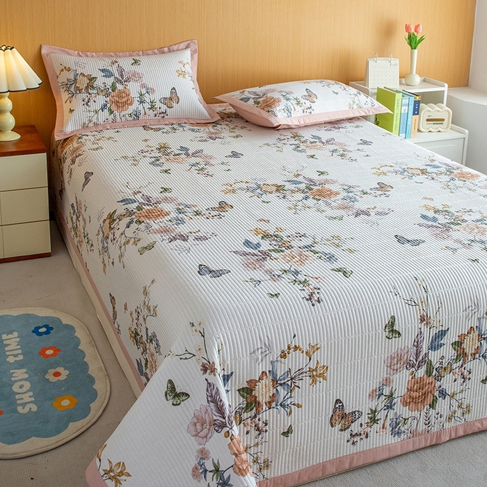 91家纺网 家纺一手货源 找家纺 晨晨家纺2025新款双面全棉床盖款三件套 兰芷