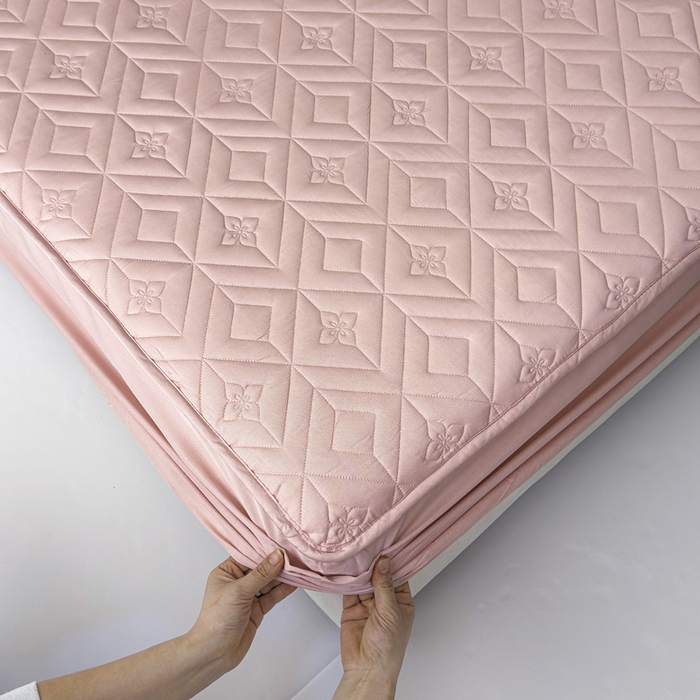 91家纺网 家纺一手货源 找家纺 云雀   2025新款舒适莱赛尔天丝夹棉床笠 菱格床笠-豆沙