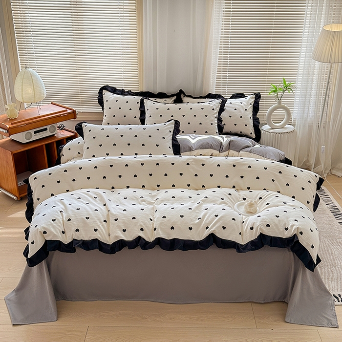 91家纺网 家纺一手货源 找家纺 佳一家纺 2025新款亲肤水洗棉四件套系列 爱心点点