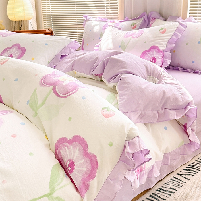 91家纺网 家纺一手货源 找家纺 佳一家纺 2025新款亲肤水洗棉四件套系列 夏日如花