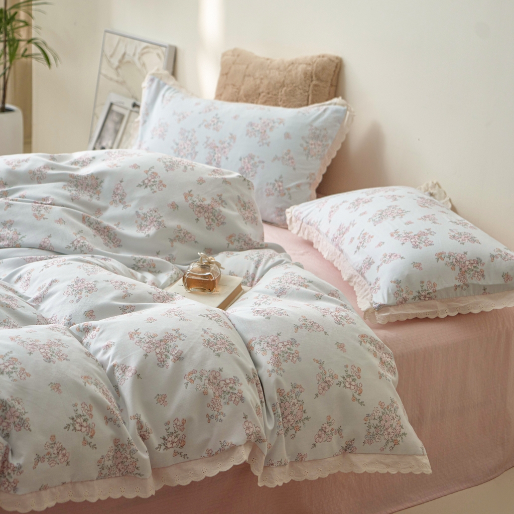 91家纺网 家纺一手货源 找家纺 漫仙阁家纺 2025新款双层纱花边款韩版四件套 初夏
