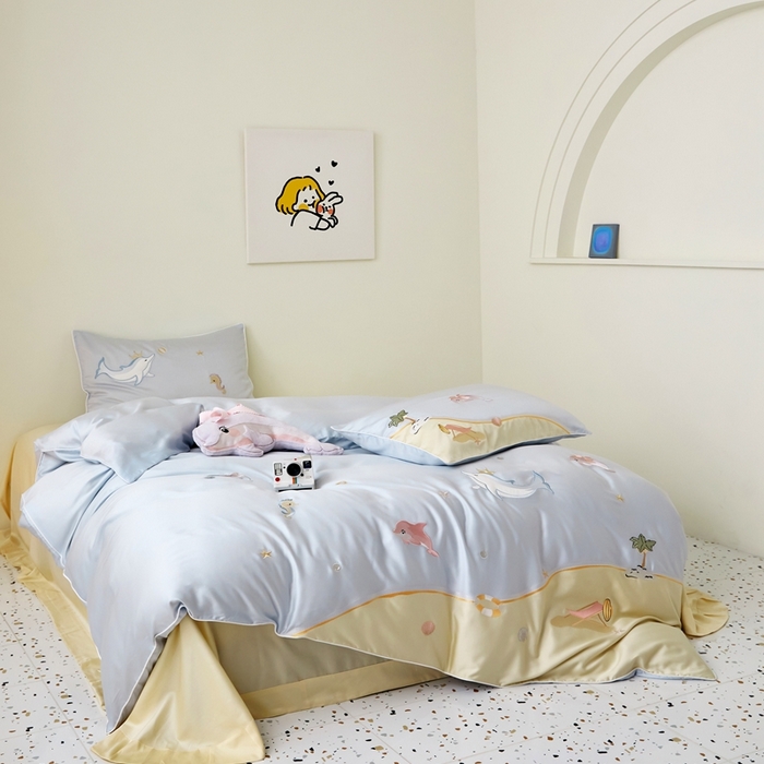 91家纺网 家纺一手货源 找家纺 （总）爱缦 2025新款海边假日系列60支莱赛尔四件套风格二