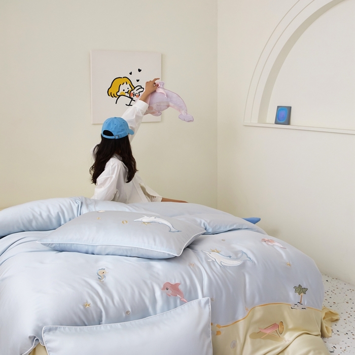 91家纺网 家纺一手货源 找家纺 （总）爱缦 2025新款海边假日系列60支莱赛尔四件套风格二