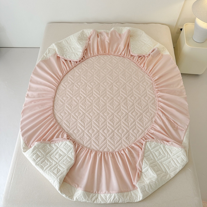 91家纺网 家纺一手货源 找家纺 云雀   2025新款舒适莱赛尔天丝夹棉床笠 菱格床笠-玉粉