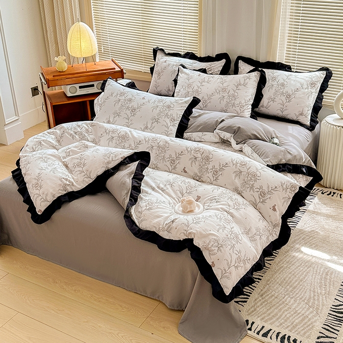 91家纺网 家纺一手货源 找家纺 佳一家纺 2025新款亲肤水洗棉四件套系列 花恋