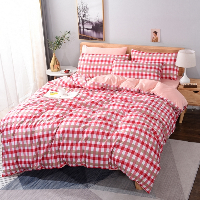 91家纺网 家纺一手货源 找家纺 百花王2025新款斜纹天丝莫代尔四件套 粉格