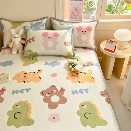 典曼家纺 2025春夏新款250D冰丝宽边圆网冰丝凉席席子 动物乐园