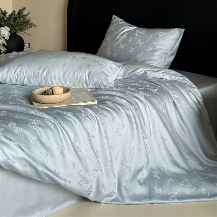 91家纺网 家纺一手货源 找家纺 FORTWO2025新款60支兰精天丝浮雕提花四件套		 云渺-蓝