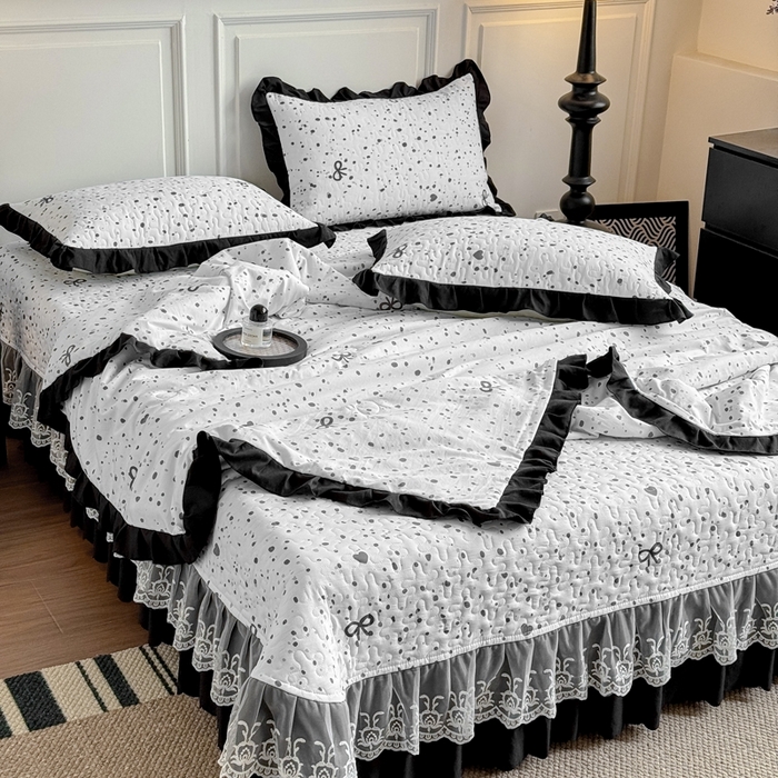 91家纺网 家纺一手货源 找家纺 绣女坊 2025新款夏被款床盖四件套 蝴蝶结