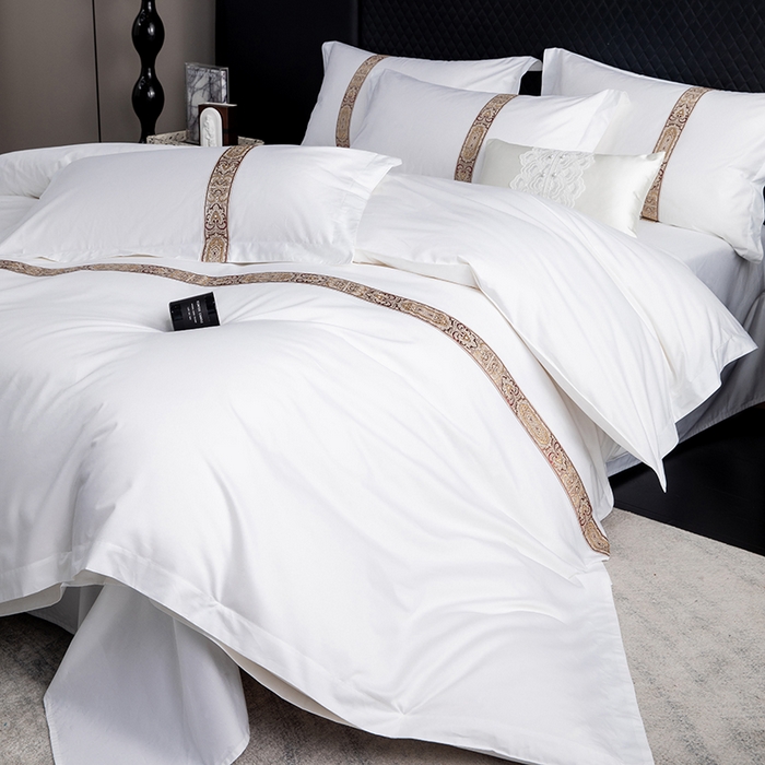 91家纺网 家纺一手货源 找家纺 优必恩 2025新款高支高密民宿酒店织带款四件套套件 花儿黄