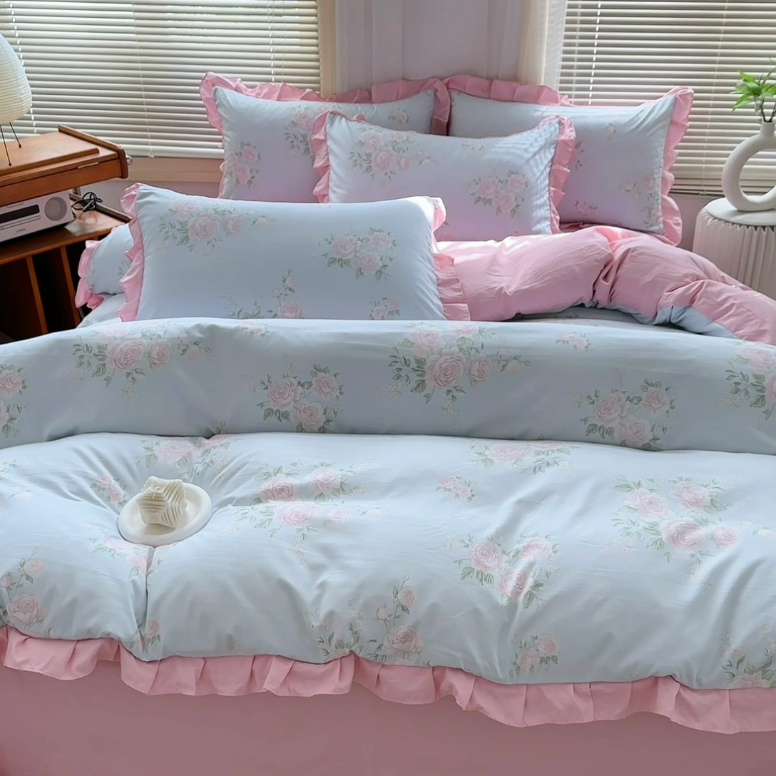 91家纺网 家纺一手货源 找家纺 佳一家纺 2025新款亲肤水洗棉四件套系列 倾城之恋