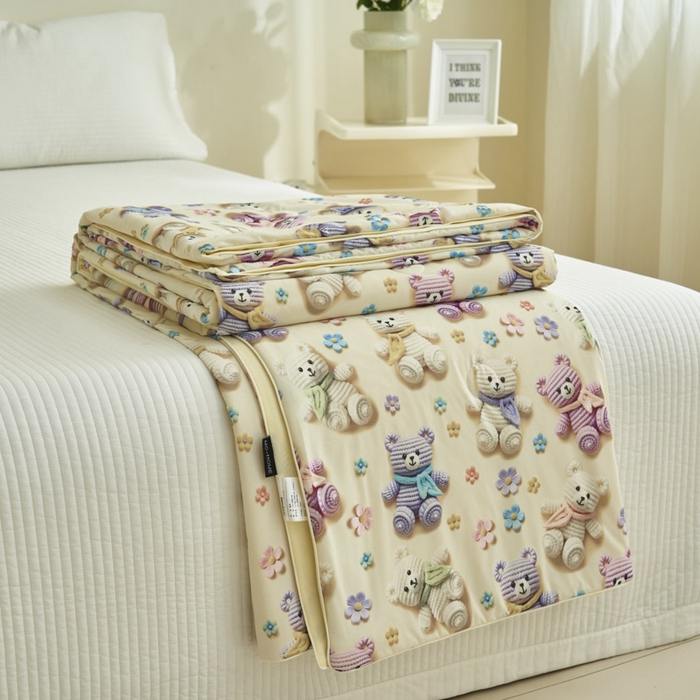 91家纺网 家纺一手货源 找家纺 子由家居 2025新款5D凉感大豆夏被 5D-可爱毛线熊