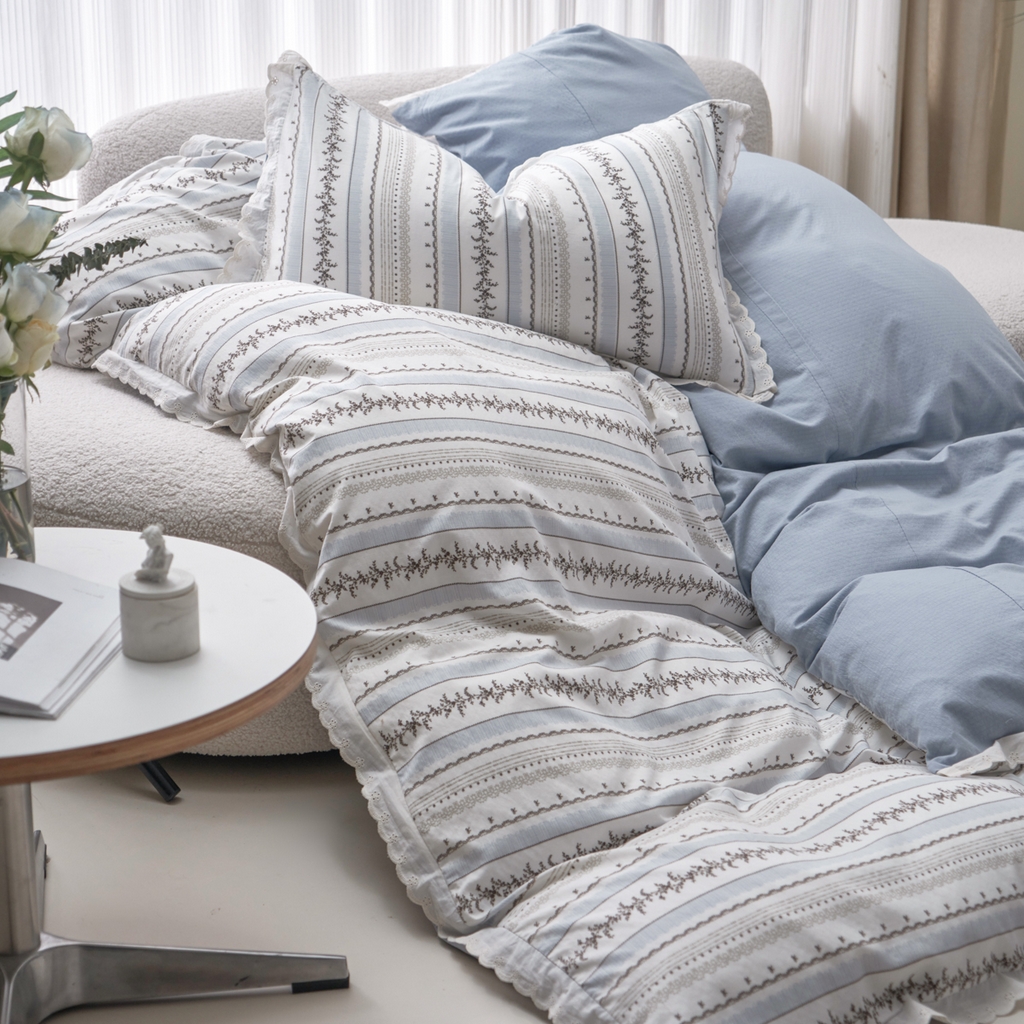 91家纺网 家纺一手货源 找家纺 漫仙阁家纺 2025新款双层纱花边款韩版四件套 茶野