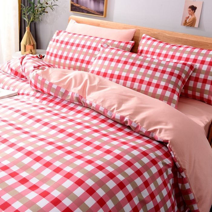 91家纺网 家纺一手货源 找家纺 百花王2025新款斜纹天丝莫代尔四件套 粉格