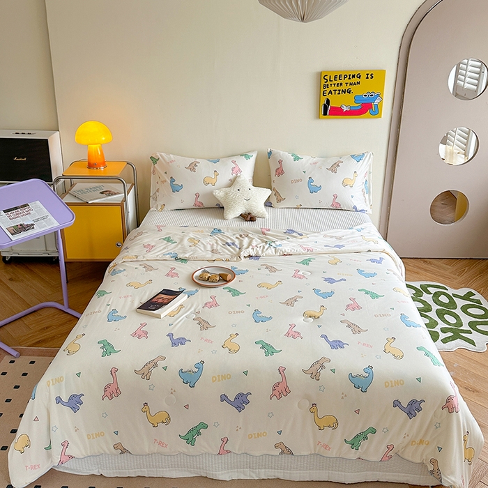 91家纺网 家纺一手货源 找家纺 麦伦家居 2025新款云柔针织棉大豆夏凉被 七彩恐龙