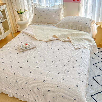 岚吉家纺 2025新款莫代尔印花床盖 波点蝴蝶结