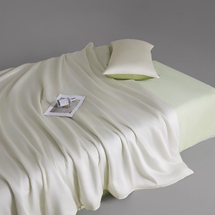 91家纺网 家纺一手货源 找家纺 AB家纺2025新品A类莱赛尔双拼50天丝空调夏被四件套 珍珠白-梨花黄