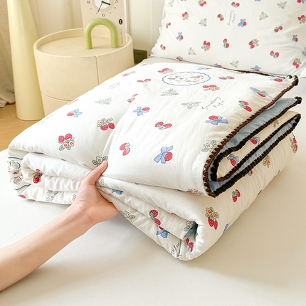 熙宴家纺 2025新款A类水洗双层纱100%新疆棉花印花夏被空调被夏凉被 甜心草莓